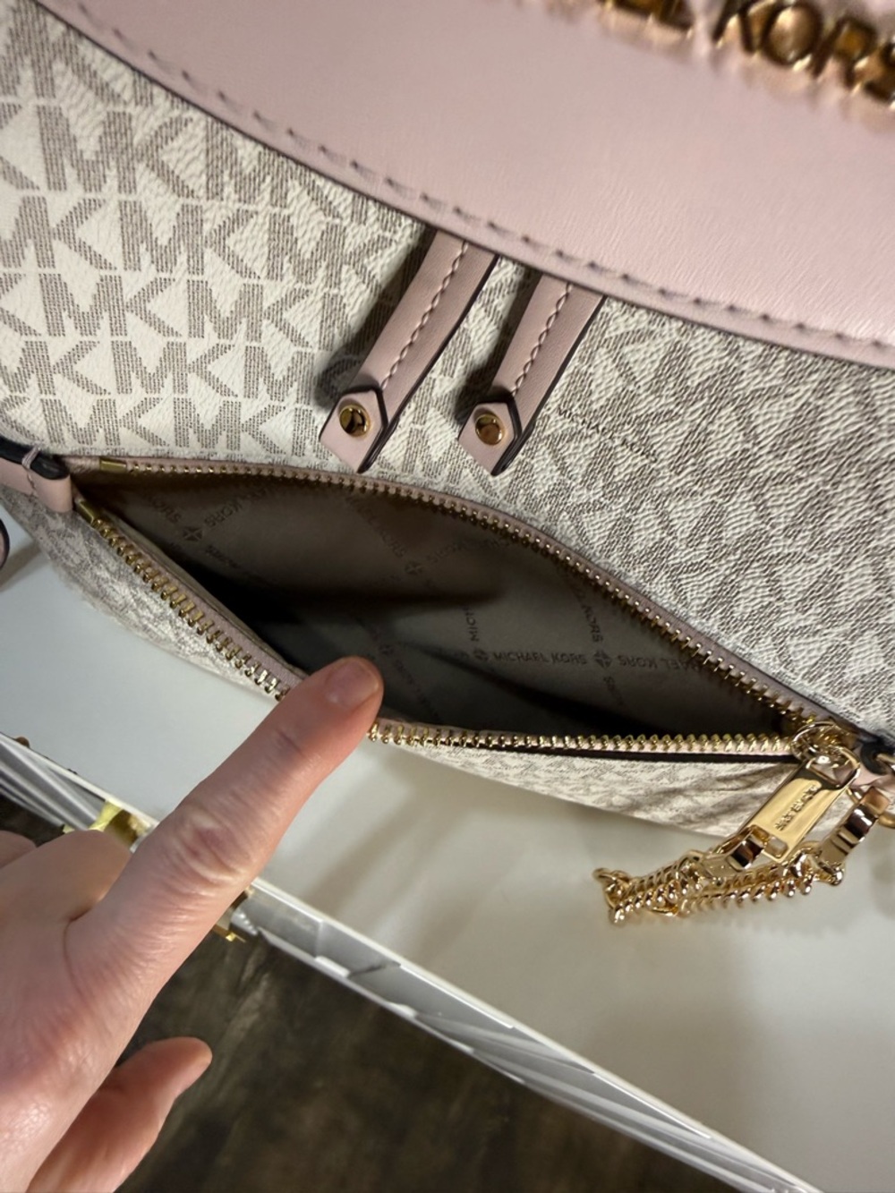 Michael Kors Blush Pink Logo Backpack with Gold Chain Large - Picture 9 of 14